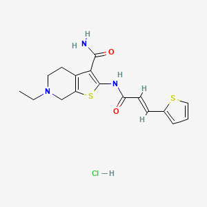 molecular formula C17H20ClN3O2S2 B2565163 (E)-6-ethyl-2-(3-(thiophen-2-yl)acrylamido)-4,5,6,7-tetrahydrothieno[2,3-c]pyridine-3-carboxamide hydrochloride CAS No. 1217234-15-5