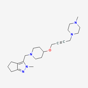 molecular formula C22H35N5O B2565174 1-methyl-4-(4-{[1-({2-methyl-2H,4H,5H,6H-cyclopenta[c]pyrazol-3-yl}methyl)piperidin-4-yl]oxy}but-2-yn-1-yl)piperazine CAS No. 2415622-78-3