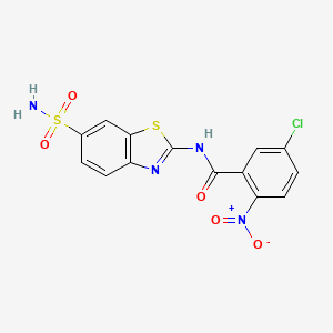 molecular formula C14H9ClN4O5S2 B2565175 5-クロロ-2-ニトロ-N-(6-スルファモイル-1,3-ベンゾチアゾール-2-イル)ベンズアミド CAS No. 330201-13-3