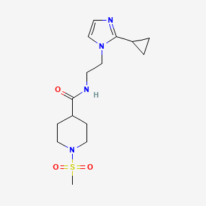 molecular formula C15H24N4O3S B2565193 N-(2-(2-cyclopropyl-1H-imidazol-1-yl)ethyl)-1-(methylsulfonyl)piperidine-4-carboxamide CAS No. 2034634-21-2