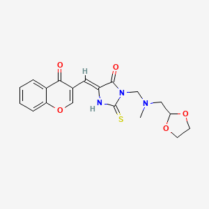 molecular formula C19H19N3O5S B2565197 (5Z)-3-[[1,3-dioxolan-2-ylmethyl(methyl)amino]methyl]-5-[(4-oxochromen-3-yl)methylidene]-2-sulfanylideneimidazolidin-4-one CAS No. 865659-92-3