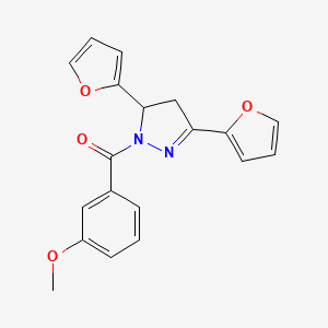 molecular formula C19H16N2O4 B2565206 (3,5-di(furan-2-yl)-4,5-dihydro-1H-pyrazol-1-yl)(3-methoxyphenyl)methanone CAS No. 865615-88-9
