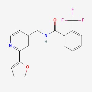 molecular formula C18H13F3N2O2 B2565208 N-((2-(呋喃-2-基)吡啶-4-基)甲基)-2-(三氟甲基)苯甲酰胺 CAS No. 2034592-93-1
