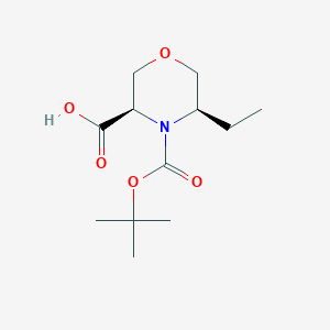 molecular formula C12H21NO5 B2565223 (3R,5R)-5-Ethyl-4-[(2-methylpropan-2-yl)oxycarbonyl]morpholine-3-carboxylic acid CAS No. 2567489-96-5