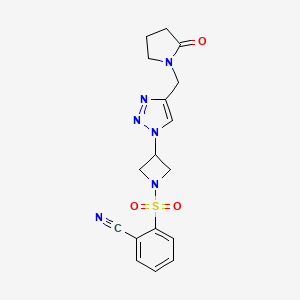 molecular formula C17H18N6O3S B2565260 2-((3-(4-((2-oxopyrrolidin-1-yl)methyl)-1H-1,2,3-triazol-1-yl)azetidin-1-yl)sulfonyl)benzonitrile CAS No. 2034269-90-2