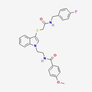 molecular formula C27H26FN3O3S B2565277 N-[2-[3-[2-[(4-氟苯基)甲基氨基]-2-氧代乙基]硫代吲哚-1-基]乙基]-4-甲氧基苯甲酰胺 CAS No. 851412-87-8
