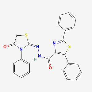 molecular formula C25H18N4O2S2 B2565279 N'-(4-oxo-3-phenyl-1,3-thiazolan-2-yliden)-2,5-diphenyl-1,3-thiazole-4-carbohydrazide CAS No. 139156-81-3