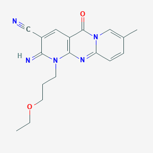 molecular formula C18H19N5O2 B256528 7-(3-Ethoxypropyl)-6-imino-13-methyl-2-oxo-1,7,9-triazatricyclo[8.4.0.0^{3,8}]tetradeca-3(8),4,9,11,13-pentaene-5-carbonitrile 
