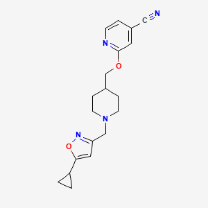 molecular formula C19H22N4O2 B2565293 2-[[1-[(5-Cyclopropyl-1,2-oxazol-3-yl)methyl]piperidin-4-yl]methoxy]pyridine-4-carbonitrile CAS No. 2415602-23-0