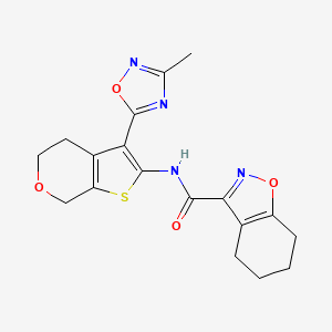 molecular formula C18H18N4O4S B2565299 N-(3-(3-methyl-1,2,4-oxadiazol-5-yl)-5,7-dihydro-4H-thieno[2,3-c]pyran-2-yl)-4,5,6,7-tetrahydrobenzo[d]isoxazole-3-carboxamide CAS No. 2034484-62-1