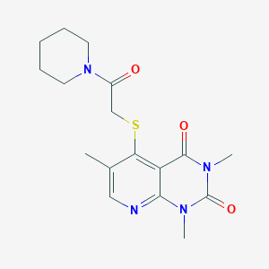 molecular formula C17H22N4O3S B2565305 1,3,6-trimethyl-5-((2-oxo-2-(piperidin-1-yl)ethyl)thio)pyrido[2,3-d]pyrimidine-2,4(1H,3H)-dione CAS No. 900003-99-8