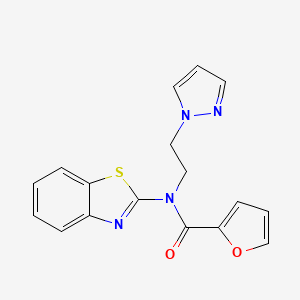 molecular formula C17H14N4O2S B2565306 N-(1,3-benzothiazol-2-yl)-N-[2-(1H-pyrazol-1-yl)ethyl]furan-2-carboxamide CAS No. 1171999-97-5