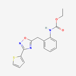 molecular formula C16H15N3O3S B2565314 Ethyl (2-((3-(thiophen-2-yl)-1,2,4-oxadiazol-5-yl)methyl)phenyl)carbamate CAS No. 1797545-26-6