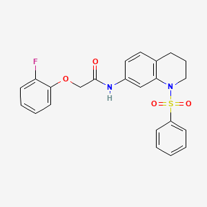 molecular formula C23H21FN2O4S B2565320 2-(2-fluorophenoxy)-N-(1-(phenylsulfonyl)-1,2,3,4-tetrahydroquinolin-7-yl)acetamide CAS No. 1005301-88-1