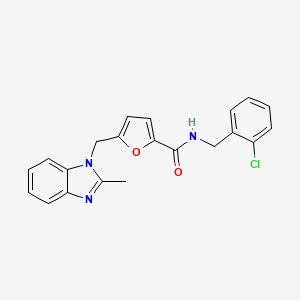 molecular formula C21H18ClN3O2 B2565337 N-(2-chlorobenzyl)-5-((2-methyl-1H-benzo[d]imidazol-1-yl)methyl)furan-2-carboxamide CAS No. 1173031-01-0