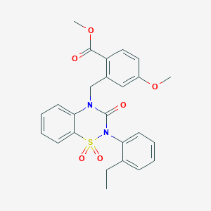 molecular formula C25H24N2O6S B2565343 methyl 2-((2-(2-ethylphenyl)-1,1-dioxido-3-oxo-2H-benzo[e][1,2,4]thiadiazin-4(3H)-yl)methyl)-4-methoxybenzoate CAS No. 941970-02-1