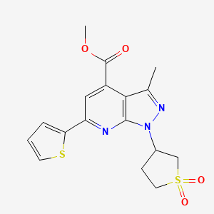 molecular formula C17H17N3O4S2 B2565372 methyl 1-(1,1-dioxidotetrahydrothiophen-3-yl)-3-methyl-6-(thiophen-2-yl)-1H-pyrazolo[3,4-b]pyridine-4-carboxylate CAS No. 1040636-14-3