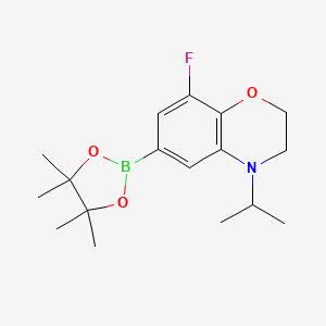 molecular formula C17H25BFNO3 B2565387 8-fluoro-4-isopropyl-6-(4,4,5,5-tetramethyl-1,3,2-dioxaborolan-2-yl)-3,4-dihydro-2H-benzo[b][1,4]oxazine CAS No. 2370912-00-6