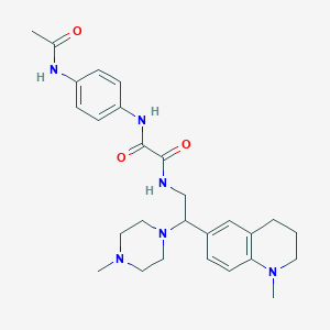 molecular formula C27H36N6O3 B2565413 N1-(4-acetamidophenyl)-N2-(2-(1-methyl-1,2,3,4-tetrahydroquinolin-6-yl)-2-(4-methylpiperazin-1-yl)ethyl)oxalamide CAS No. 921902-05-8