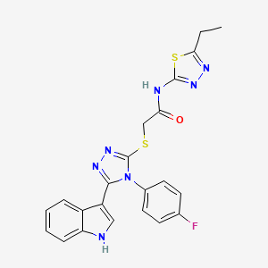 molecular formula C22H18FN7OS2 B2565433 N-(5-ethyl-1,3,4-thiadiazol-2-yl)-2-((4-(4-fluorophenyl)-5-(1H-indol-3-yl)-4H-1,2,4-triazol-3-yl)thio)acetamide CAS No. 887882-29-3