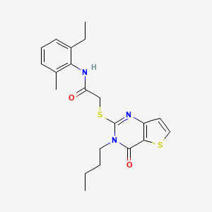 molecular formula C21H25N3O2S2 B2565453 2-[(3-butyl-4-oxo-3,4-dihydrothieno[3,2-d]pyrimidin-2-yl)sulfanyl]-N-(2-ethyl-6-methylphenyl)acetamide CAS No. 1252929-16-0