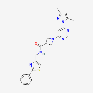 molecular formula C23H23N7OS B2565454 1-(6-(3,5-dimethyl-1H-pyrazol-1-yl)pyrimidin-4-yl)-N-((2-phenylthiazol-4-yl)methyl)azetidine-3-carboxamide CAS No. 2034582-80-2