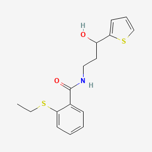 molecular formula C16H19NO2S2 B2565469 2-(ethylthio)-N-(3-hydroxy-3-(thiophen-2-yl)propyl)benzamide CAS No. 1421441-86-2
