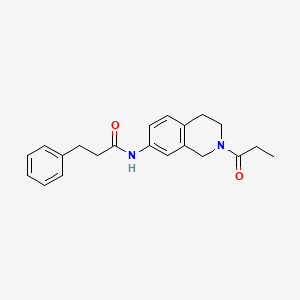 molecular formula C21H24N2O2 B2565471 3-phenyl-N-(2-propionyl-1,2,3,4-tetrahydroisoquinolin-7-yl)propanamide CAS No. 955707-07-0