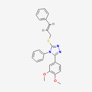 molecular formula C25H23N3O2S B2565529 3-(3,4-dimethoxyphenyl)-4-phenyl-5-{[(2E)-3-phenylprop-2-en-1-yl]sulfanyl}-4H-1,2,4-triazole CAS No. 1321983-06-5