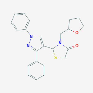 molecular formula C23H23N3O2S B256556 2-(1,3-diphenyl-1H-pyrazol-4-yl)-3-(tetrahydro-2-furanylmethyl)-1,3-thiazolidin-4-one 