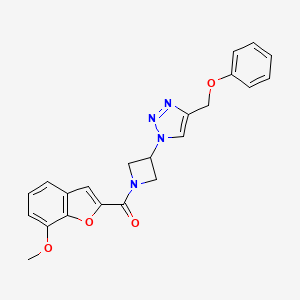 molecular formula C22H20N4O4 B2565565 (7-甲氧基苯并呋喃-2-基)(3-(4-(苯氧甲基)-1H-1,2,3-三唑-1-基)氮杂环丁-1-基)甲苯酮 CAS No. 2034248-29-6