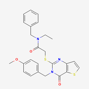molecular formula C25H25N3O3S2 B2565587 N-benzyl-N-ethyl-2-{[3-(4-methoxybenzyl)-4-oxo-3,4-dihydrothieno[3,2-d]pyrimidin-2-yl]sulfanyl}acetamide CAS No. 1252819-40-1
