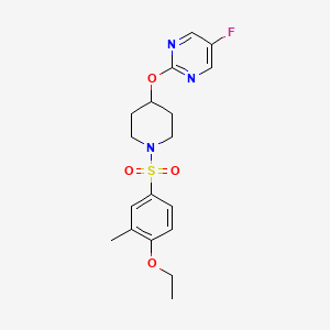 molecular formula C18H22FN3O4S B2565591 2-[1-(4-Ethoxy-3-methylphenyl)sulfonylpiperidin-4-yl]oxy-5-fluoropyrimidine CAS No. 2380081-23-0
