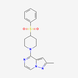 molecular formula C18H20N4O2S B2565602 4-[4-(Benzenesulfonyl)piperidin-1-yl]-2-methylpyrazolo[1,5-a]pyrazine CAS No. 2380098-35-9