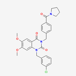 molecular formula C29H28ClN3O5 B2565613 1-(3-chlorobenzyl)-6,7-dimethoxy-3-(4-(pyrrolidine-1-carbonyl)benzyl)quinazoline-2,4(1H,3H)-dione CAS No. 1242898-45-8