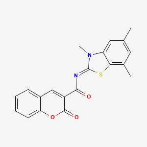 molecular formula C20H16N2O3S B2565622 2-oxo-N-(3,5,7-trimethyl-1,3-benzothiazol-2-ylidene)chromene-3-carboxamide CAS No. 868369-75-9