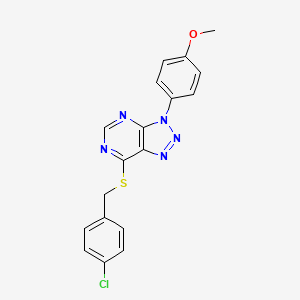molecular formula C18H14ClN5OS B2565655 7-[(4-Chlorophenyl)methylsulfanyl]-3-(4-methoxyphenyl)triazolo[4,5-d]pyrimidine CAS No. 863500-78-1
