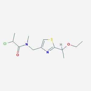 molecular formula C12H19ClN2O2S B2565670 2-Chloro-N-[[2-(1-ethoxyethyl)-1,3-thiazol-4-yl]methyl]-N-methylpropanamide CAS No. 2411257-07-1