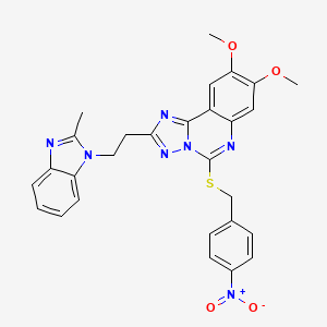 8,9-dimethoxy-2-(2-(2-methyl-1H-benzo[d]imidazol-1-yl)ethyl)-5-((4-nitrobenzyl)thio)-[1,2,4]triazolo[1,5-c]quinazoline