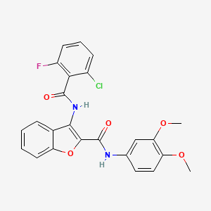 molecular formula C24H18ClFN2O5 B2565683 3-(2-chloro-6-fluorobenzamido)-N-(3,4-dimethoxyphenyl)benzofuran-2-carboxamide CAS No. 888451-03-4