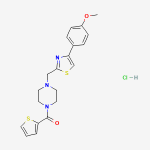 molecular formula C20H22ClN3O2S2 B2565684 (4-((4-(4-甲氧苯基)噻唑-2-基)甲基)哌嗪-1-基)(噻吩-2-基)甲酮盐酸盐 CAS No. 1215627-39-6