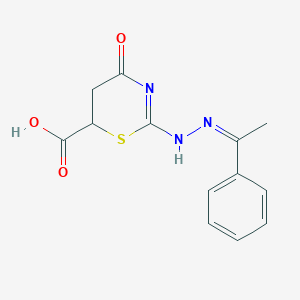 molecular formula C13H13N3O3S B256569 4-oxo-2-[(2Z)-2-(1-phenylethylidene)hydrazinyl]-5,6-dihydro-1,3-thiazine-6-carboxylic acid 