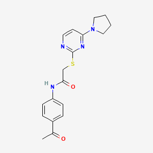 molecular formula C18H20N4O2S B2565714 N-(4-乙酰苯基)-2-((4-(吡咯烷-1-基)嘧啶-2-基)硫代)乙酰胺 CAS No. 1251625-47-4