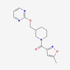 molecular formula C15H18N4O3 B2565728 (5-Methyl-1,2-oxazol-3-yl)-[3-(pyrimidin-2-yloxymethyl)piperidin-1-yl]methanone CAS No. 2380067-29-6