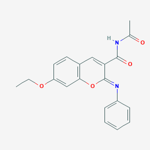 molecular formula C20H18N2O4 B2565737 (Z)-N-乙酰基-7-乙氧基-2-(苯亚氨基)-2H-色烯-3-甲酰胺 CAS No. 1321715-31-4