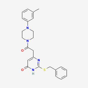 molecular formula C24H26N4O2S B2565739 2-(benzylthio)-6-(2-oxo-2-(4-(m-tolyl)piperazin-1-yl)ethyl)pyrimidin-4(3H)-one CAS No. 1105235-97-9