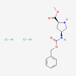 molecular formula C14H20Cl2N2O4 B2565748 (2S,4S)-Methyl 4-(((benzyloxy)carbonyl)amino)pyrrolidine-2-carboxylate dihydrochloride CAS No. 1279038-33-3