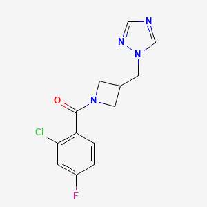 molecular formula C13H12ClFN4O B2565773 (3-((1H-1,2,4-triazol-1-yl)methyl)azetidin-1-yl)(2-chloro-4-fluorophenyl)methanone CAS No. 2195953-53-6