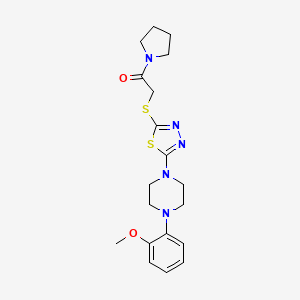 molecular formula C19H25N5O2S2 B2565774 2-((5-(4-(2-Methoxyphenyl)piperazin-1-yl)-1,3,4-thiadiazol-2-yl)thio)-1-(pyrrolidin-1-yl)ethanone CAS No. 1105222-48-7