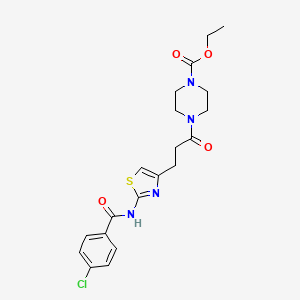 molecular formula C20H23ClN4O4S B2565775 Ethyl 4-(3-(2-(4-chlorobenzamido)thiazol-4-yl)propanoyl)piperazine-1-carboxylate CAS No. 1049354-97-3